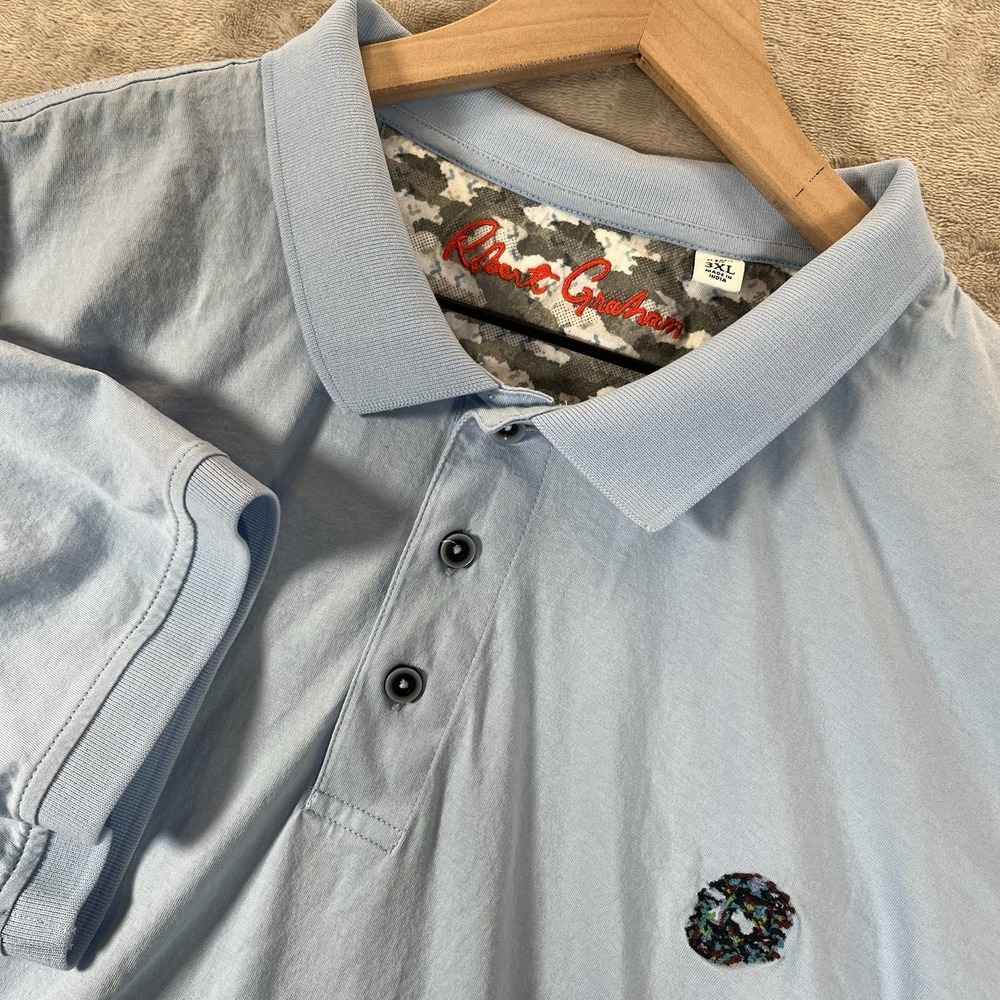 Robert‎ Graham Shirt Men's 3XL Blue Short Sleeve Polo Skull Embroidered